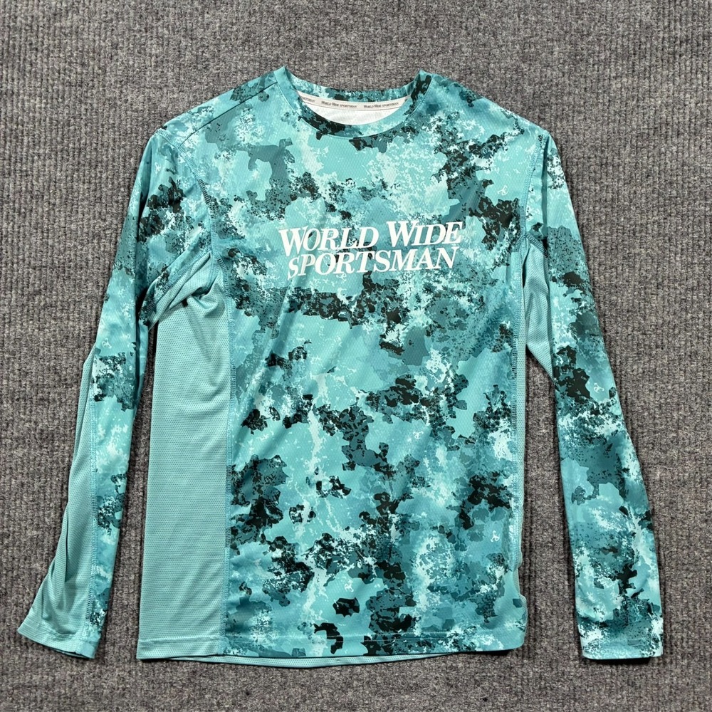 World Wide Sportsman Mens Long Sleeve Fishing Shirt Small Teal Camo Performance